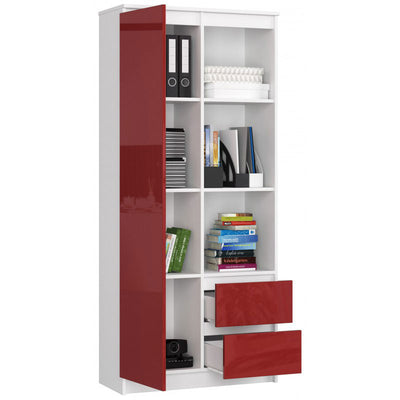 Vodes - Mobile libreria in legno con cassetti vani aperti e anta cm 80x35x180h - vari colori