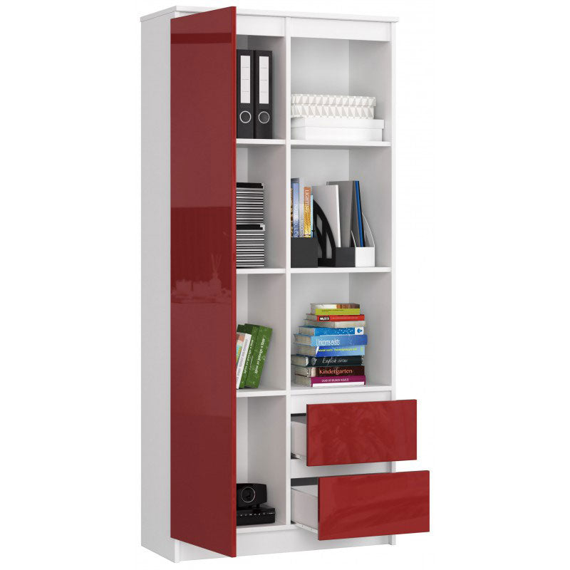 Vodes - Mobile libreria in legno con cassetti vani aperti e anta cm 80x35x180h - vari colori