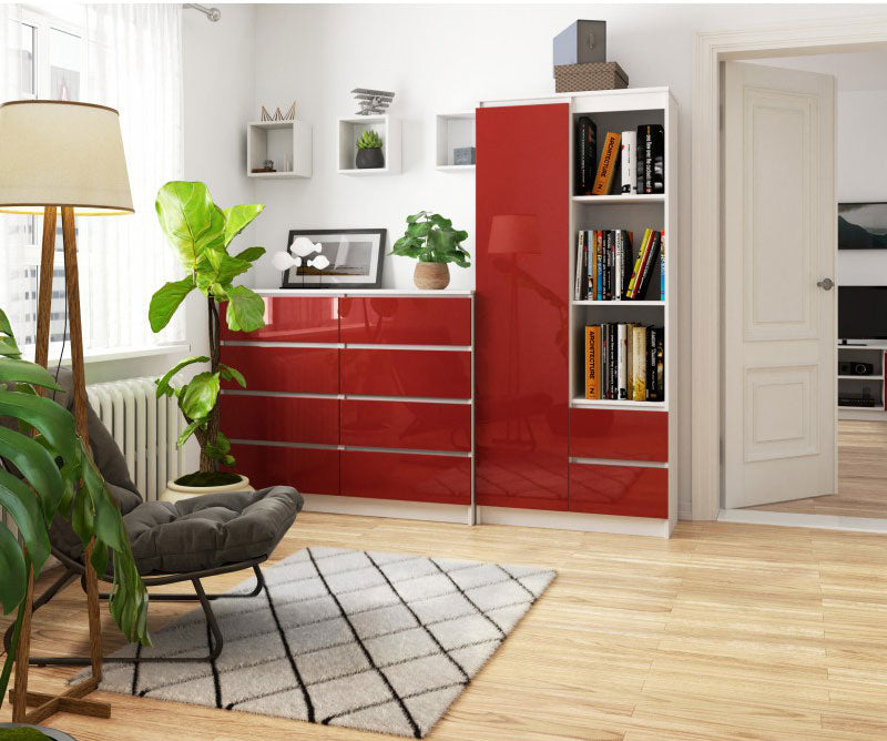 Vodes - Mobile libreria in legno con cassetti vani aperti e anta cm 80x35x180h - vari colori