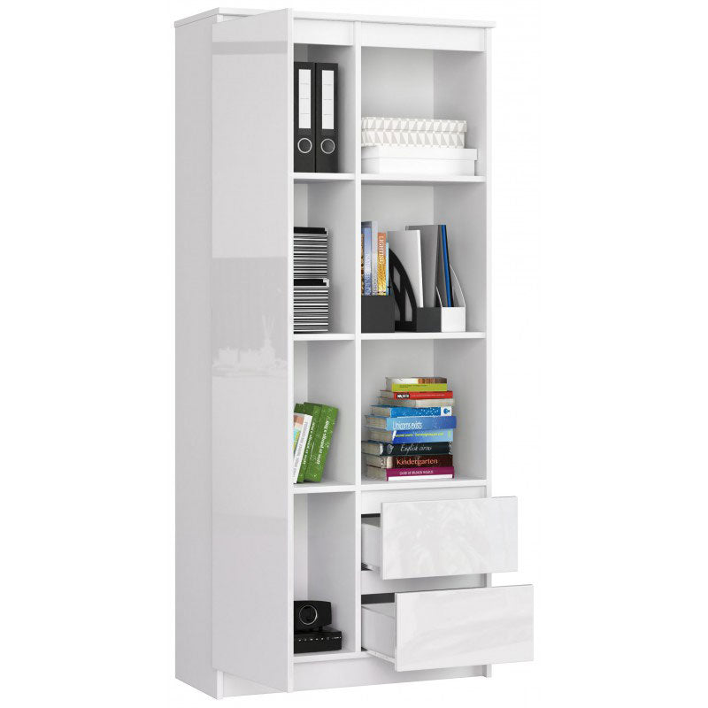Vodes - Mobile libreria in legno con cassetti vani aperti e anta cm 80x35x180h - vari colori