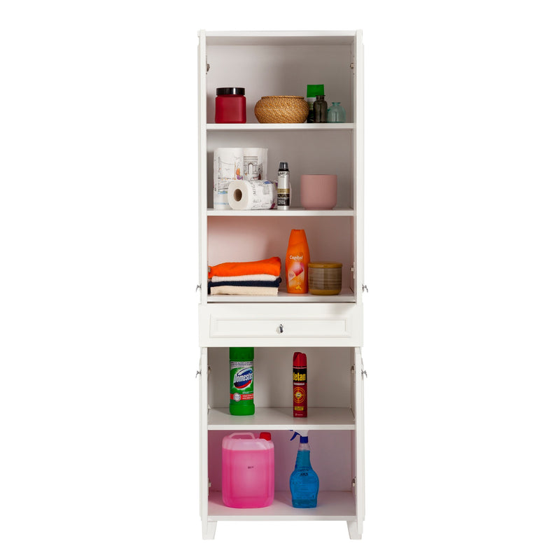 Mobile per il bagno con 4 ante e cassetto colore bianco cm 58x39x178h