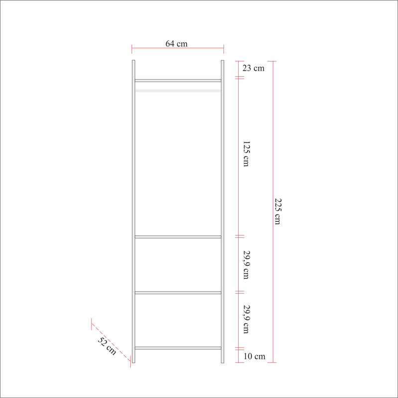 Mobile appendiabiti a colonna stile industriale con ripiani cm 64x52x225h