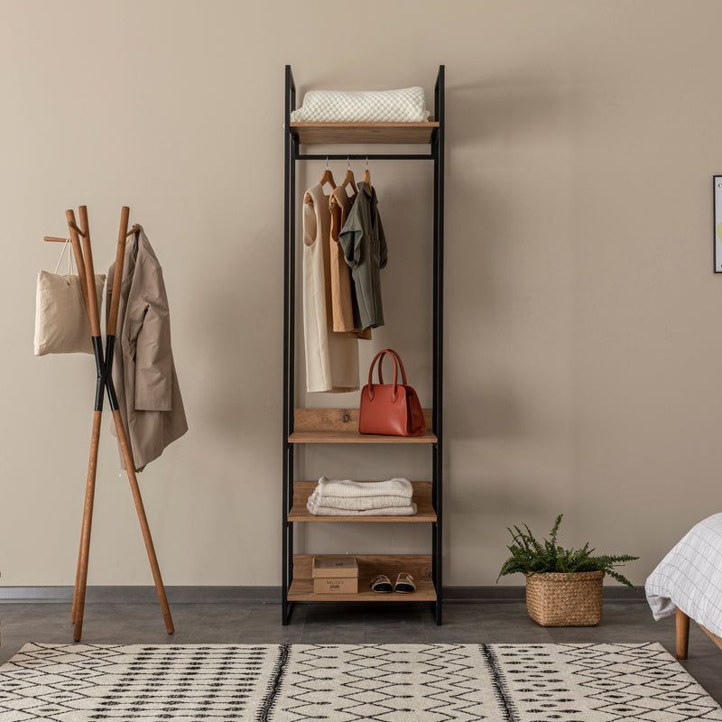 mobile appendiabiti a colonna in legno e metallo stile industriale
