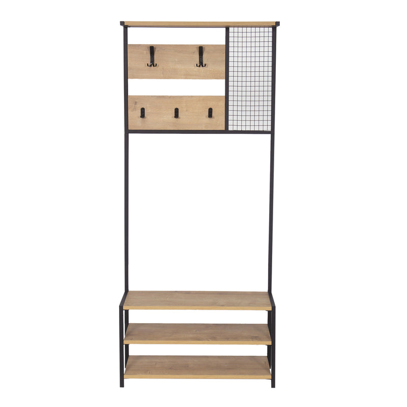 Mobile con appendiabiti e ripiani stile industrial in legno e metallo cm 78x30x182h - vari colori