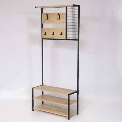 Mobile con appendiabiti e ripiani stile industrial in legno e metallo cm 78x30x182h - vari colori