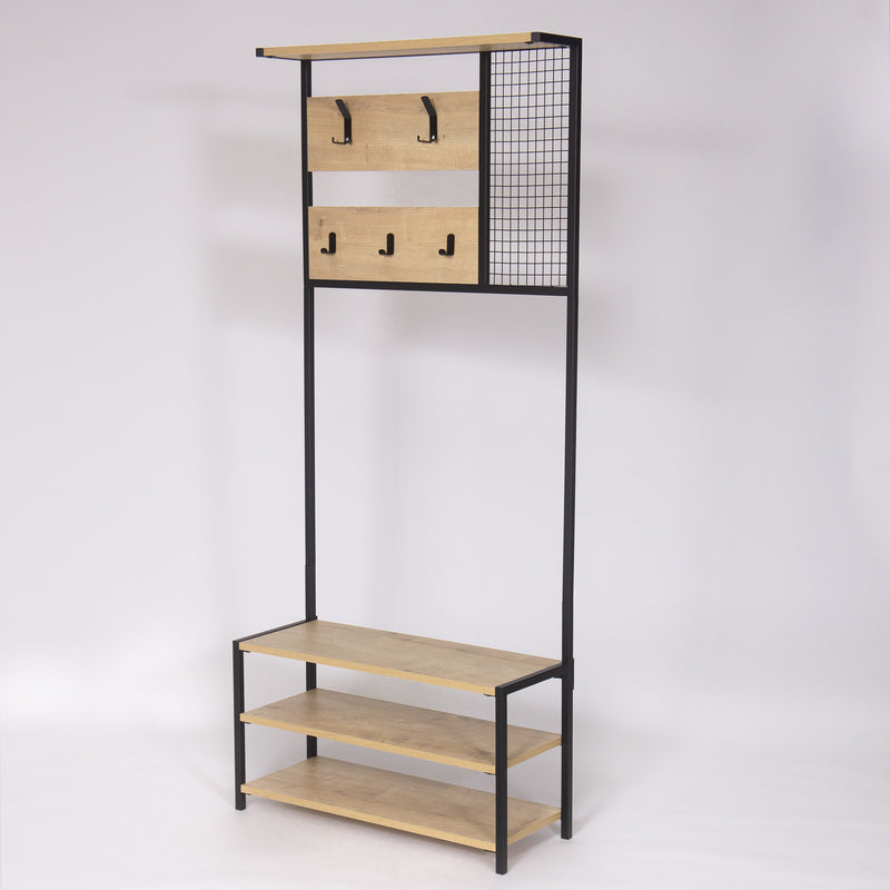 Mobile con appendiabiti e ripiani stile industrial in legno e metallo cm 78x30x182h - vari colori