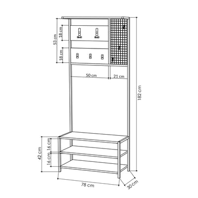 Mobile con appendiabiti e ripiani stile industrial in legno e metallo cm 78x30x182h - vari colori