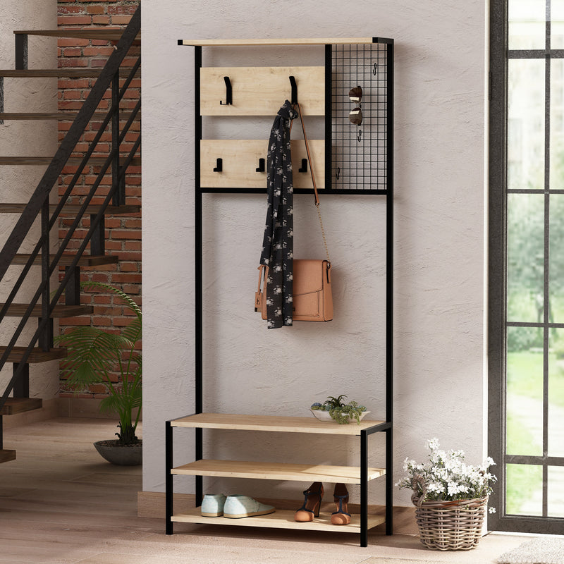 mobile appendiabiti alto struttura in metallo e legno stile industriale