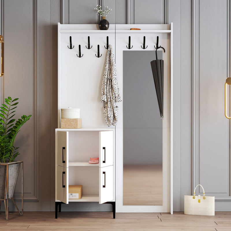 Mobile appendiabiti da ingresso moderno con specchio colore bianco cm 120x35x200h