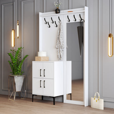 Mobile appendiabiti da ingresso moderno con specchio colore bianco cm 120x35x200h