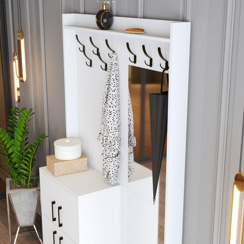 Mobile appendiabiti da ingresso moderno con specchio colore bianco cm 120x35x200h