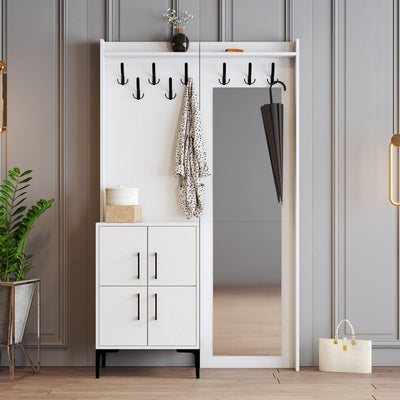 mobile moderno da ingresso appendiabiti in legno colore bianco con specchio 