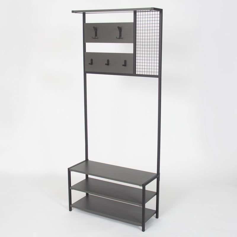 Mobile con appendiabiti e ripiani stile industrial in legno e metallo cm 78x30x182h - vari colori