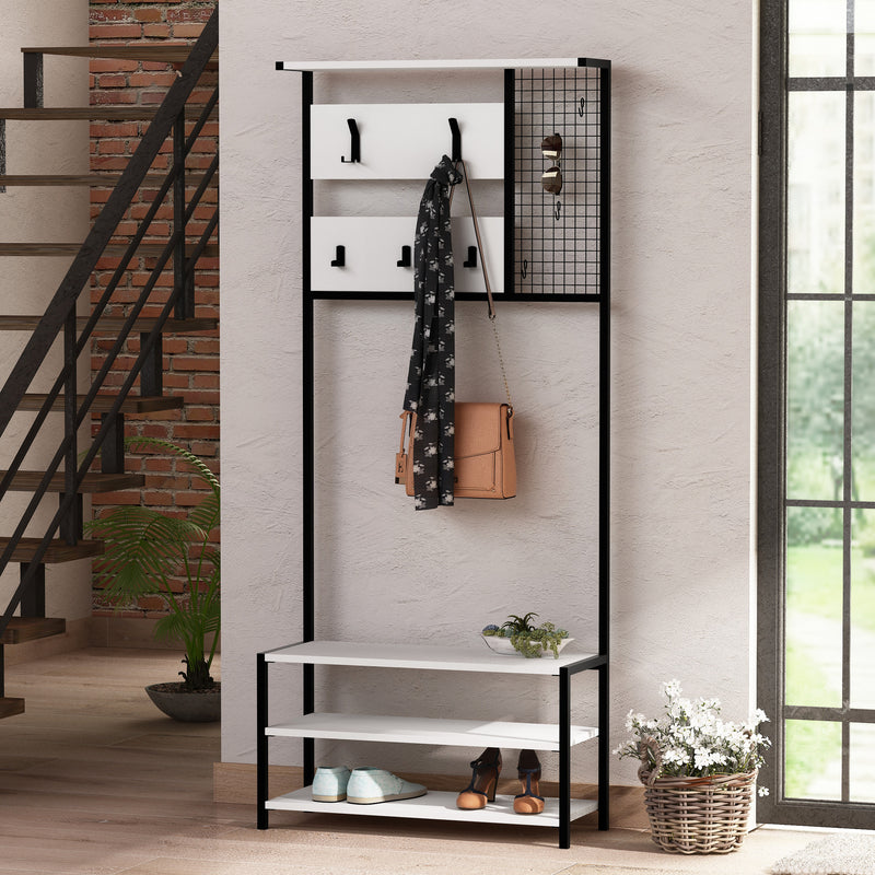 mobile da ingresso in legno e metallo bianco e nero