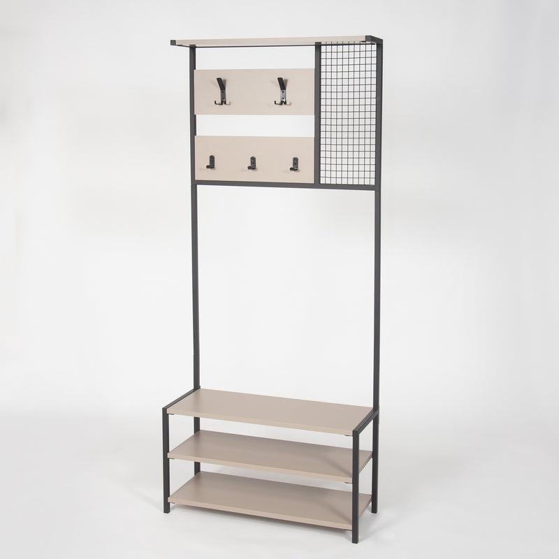 Mobile con appendiabiti e ripiani stile industrial in legno e metallo cm 78x30x182h - vari colori
