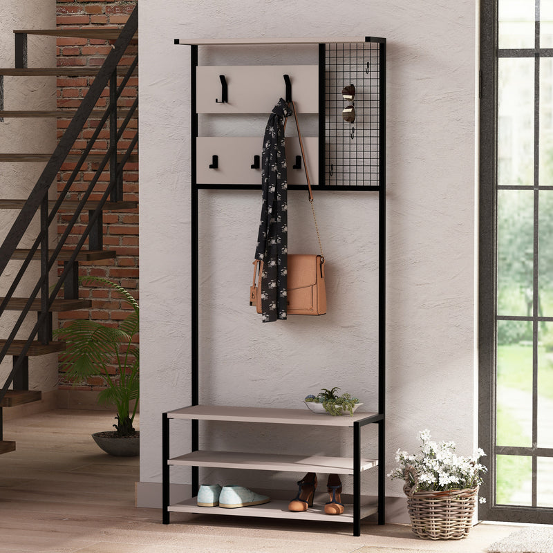 mobile appendiabiti da ingresso in metallo e legno colore tortora