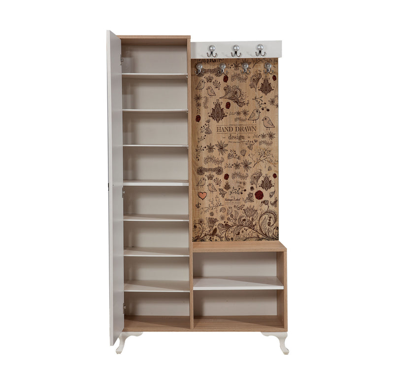 Mobile con appendiabiti decorato armadietto con specchio in legno per ingresso cm 100x36x190h