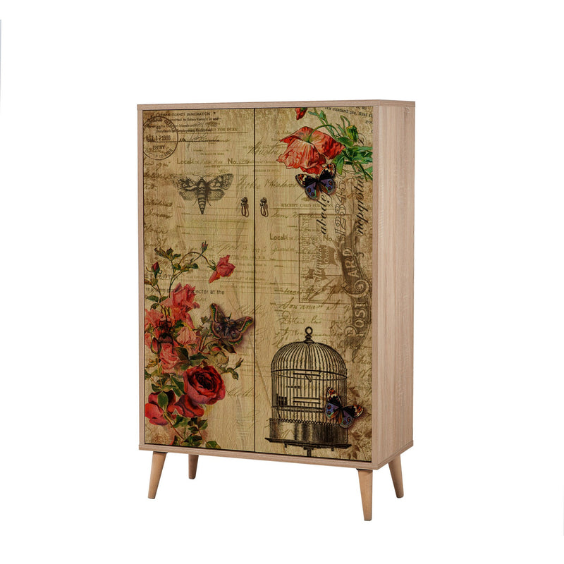 Mobile armadietto 2 ante in legno colore quercia decorato cm 80x36x127h