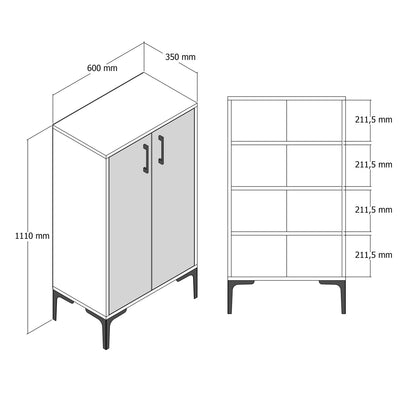 Mobile 2 ante multiuso scarpiera in legno noce e marmo bianco cm 60x35x111h