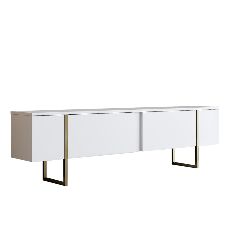 Porta tv moderno in legno bianco gambe in metallo colore oro cm 180x30x50h