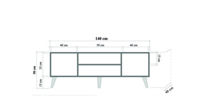 Mobile tv con 2 ante e vani centrali in legno quercia fantasia floreale cm 140x40x50h