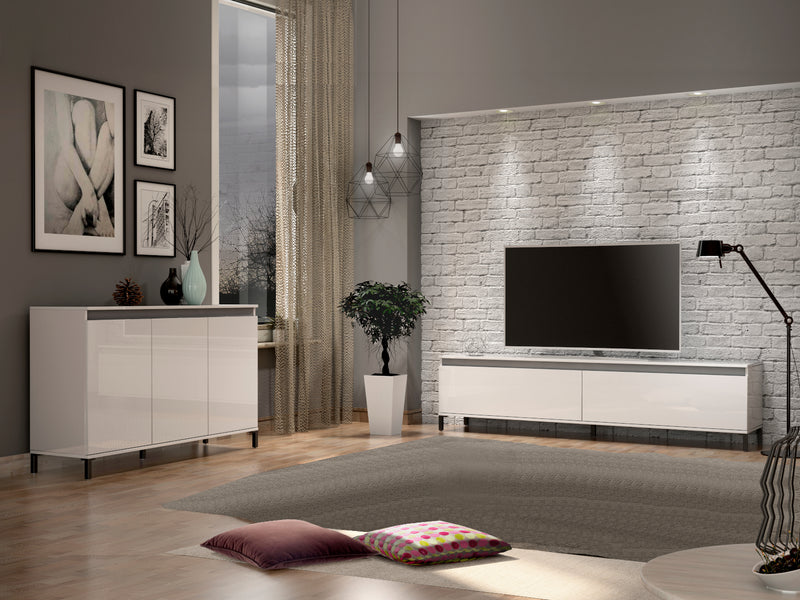Mobile basso porta tv 2 ante a ribalta colore bianco lucido cm 200x40x50h - vari colori