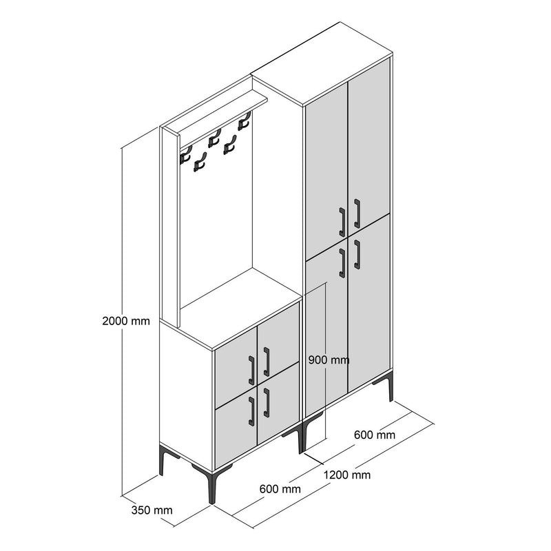 Composizione ingresso armadio scarpiera appendiabiti noce e antracite cm 120x35x200h