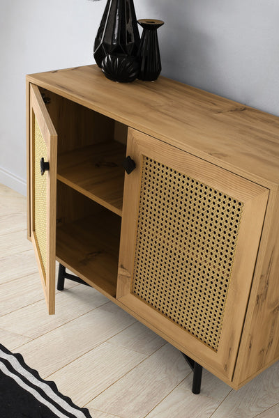 Mobiletto credenza 2 ante per soggiorno stile country in legno cm 100x40x77h