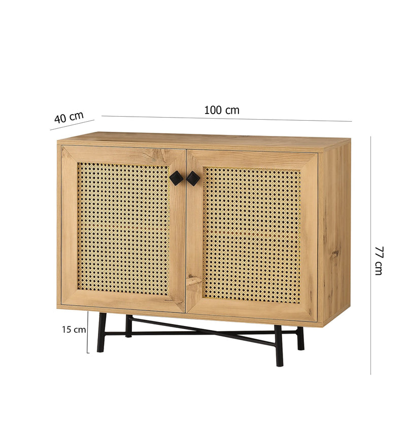 Mobiletto credenza 2 ante per soggiorno stile country in legno cm 100x40x77h