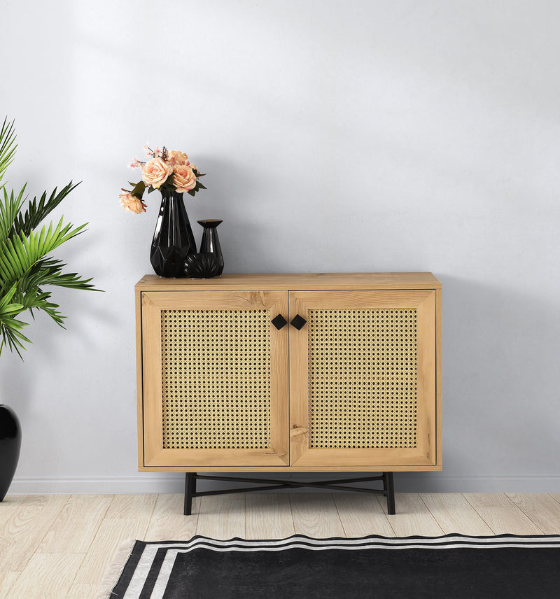 Mobiletto credenza 2 ante per soggiorno stile country in legno cm 100x40x77h