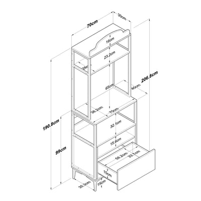 Credenza buffet da cucina o bar con ganci porta tazzine cassetto e vano forno cm 70x40x206h