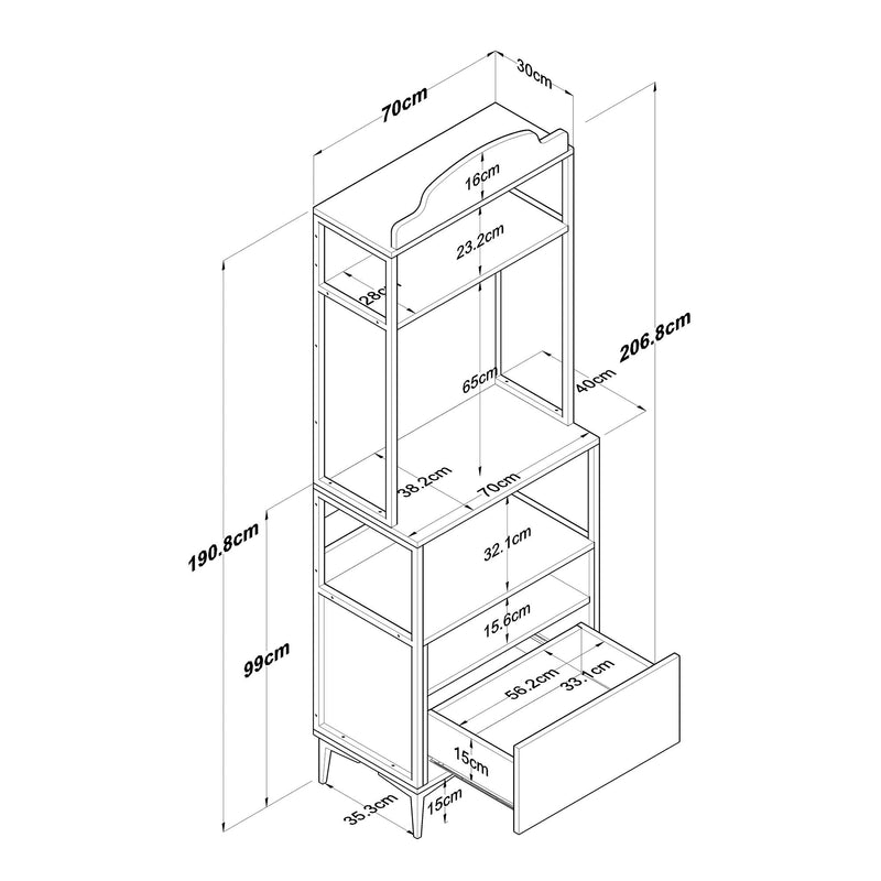 Credenza buffet da cucina o bar con ganci porta tazzine cassetto e vano forno cm 70x40x206h