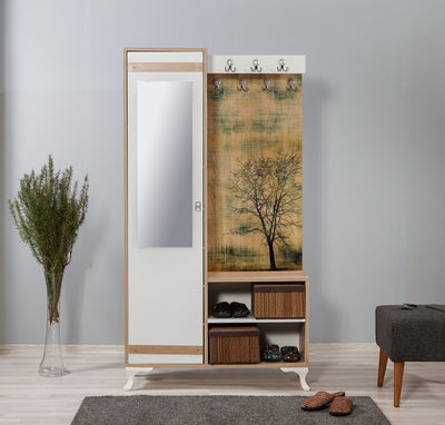 Mobile zona ingresso con pannello appendiabiti decorato armadio e specchio cm 100x36x190h