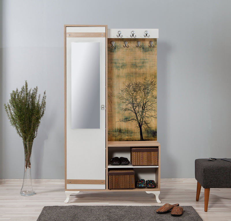 Mobile zona ingresso con pannello appendiabiti decorato armadio e specchio cm 100x36x190h