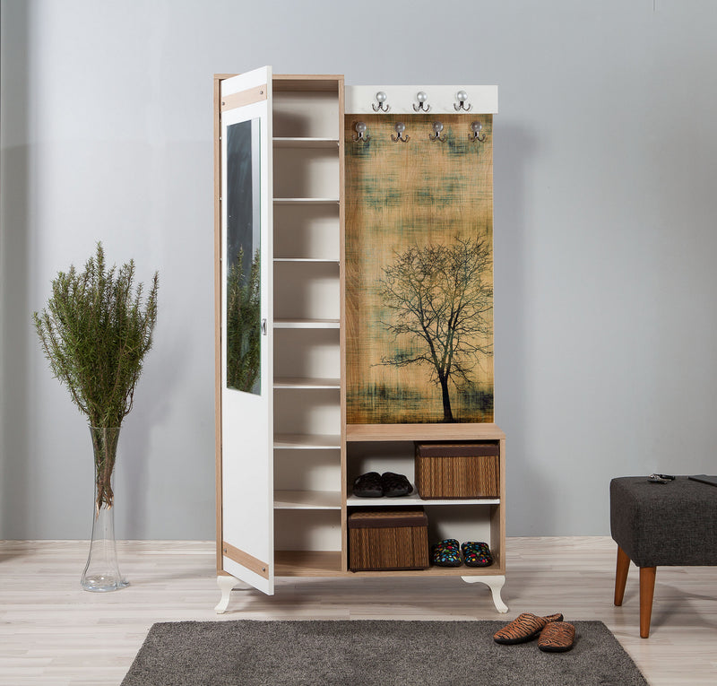 Mobile zona ingresso con pannello appendiabiti decorato armadio e specchio cm 100x36x190h