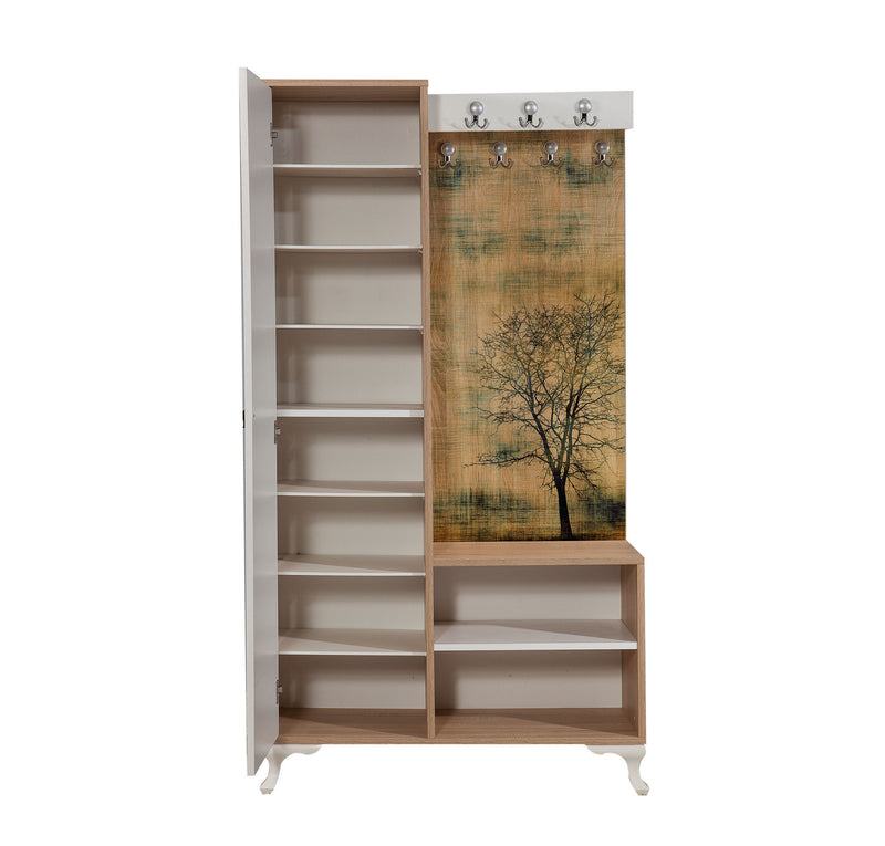 Mobile zona ingresso con pannello appendiabiti decorato armadio e specchio cm 100x36x190h