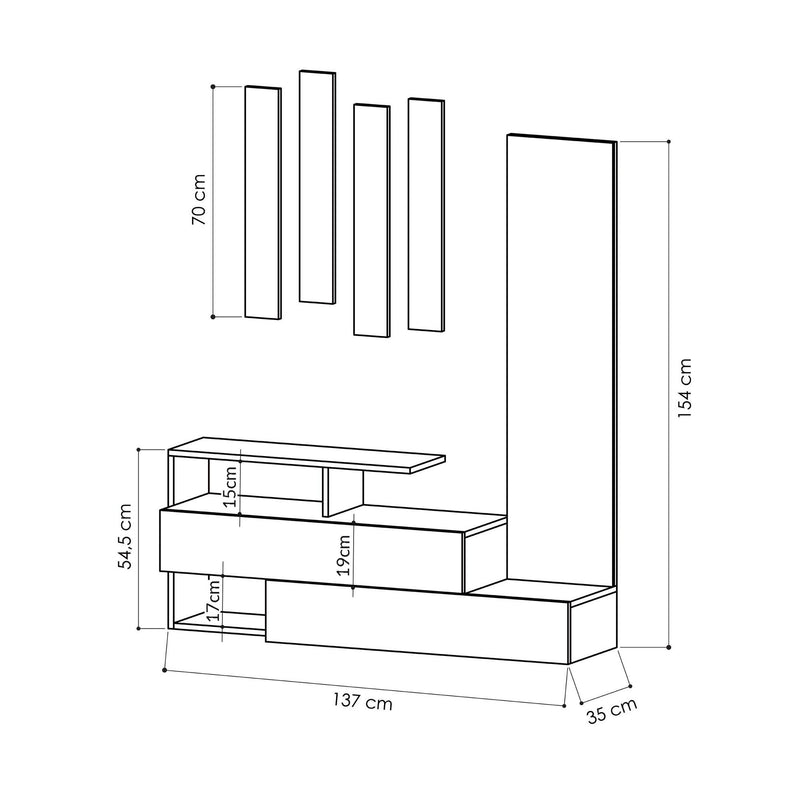 Mobile alto da ingresso con specchio appendiabiti e mobile basso bianco cm 137x35x154h