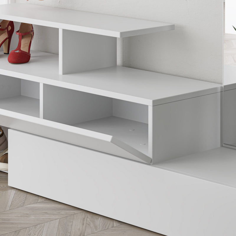 Mobile alto da ingresso con specchio appendiabiti e mobile basso bianco cm 137x35x154h