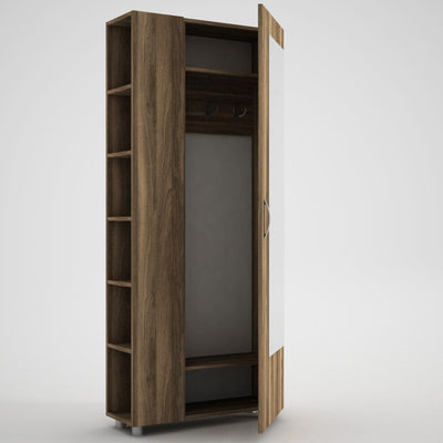Mobile ingresso anta con specchio e scaffale in legno colore noce cm 80x28x185h