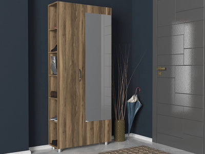 mobile da ingresso moderno in legno colore noce anta con specchio e scaffale laterale