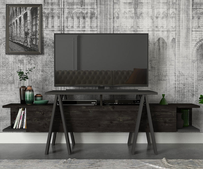 mobile porta tv design in legno antracite opaco e rovere nero