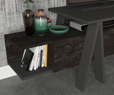 Mobile porta tv design con 4 vani  in legno rovere nero e antracite cm 160x45x50h