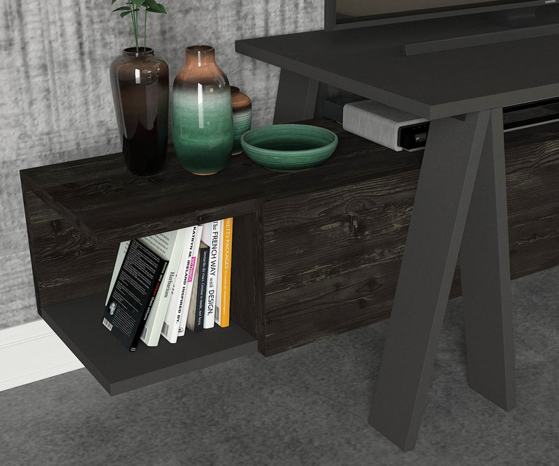 Mobile porta tv design con 4 vani  in legno rovere nero e antracite cm 160x45x50h