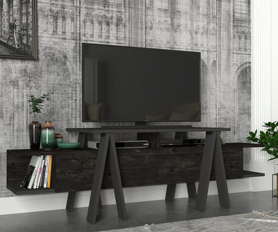 Mobile porta tv design con 4 vani  in legno rovere nero e antracite cm 160x45x50h