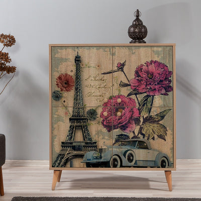 Mobile 4 ante in legno colore quercia decorazione vintage cm 95x36x111h
