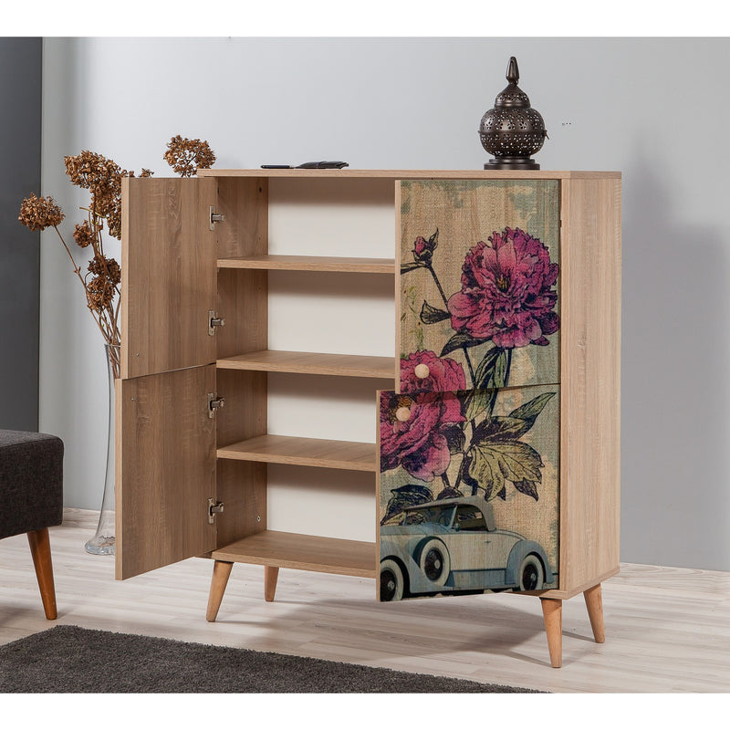 Mobile 4 ante in legno colore quercia decorazione vintage cm 95x36x111h