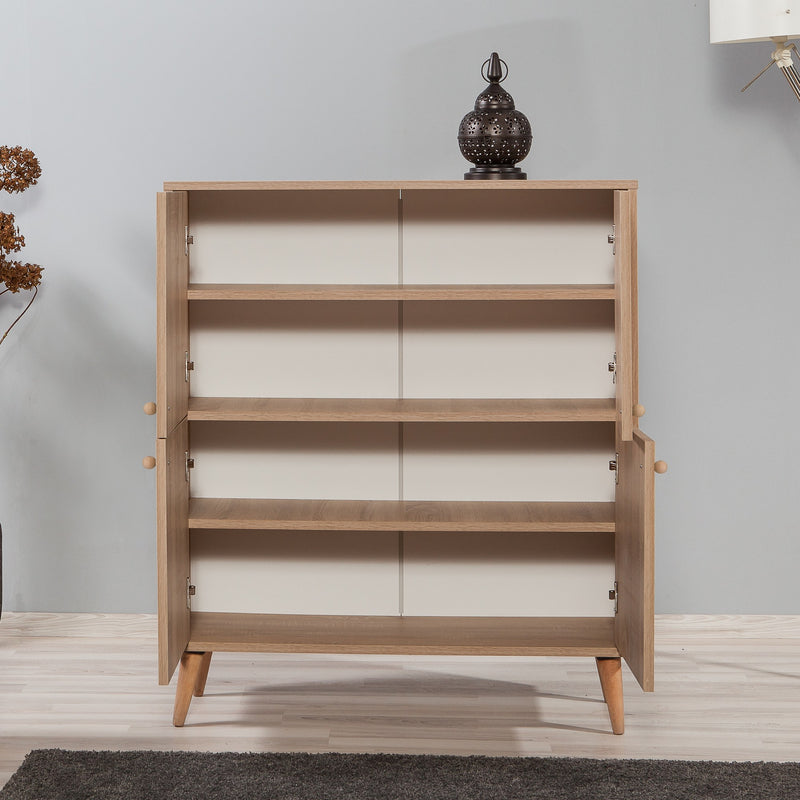Mobile 4 ante in legno colore quercia decorazione vintage cm 95x36x111h