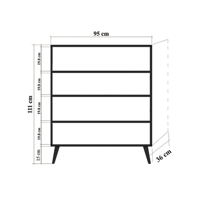 Mobile 4 ante in legno colore quercia decorazione vintage cm 95x36x111h