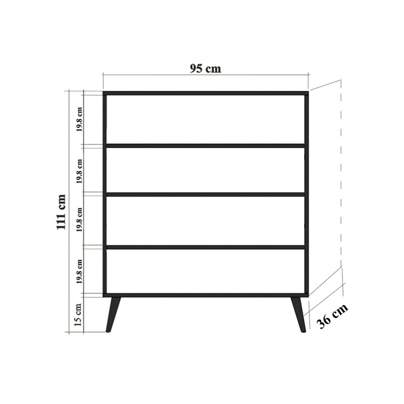 Mobile 4 ante in legno colore quercia decorazione vintage cm 95x36x111h