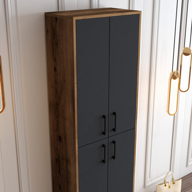 Mobile armadio 4 ante da ingresso con ripiani noce e antracite cm 60x35x200h